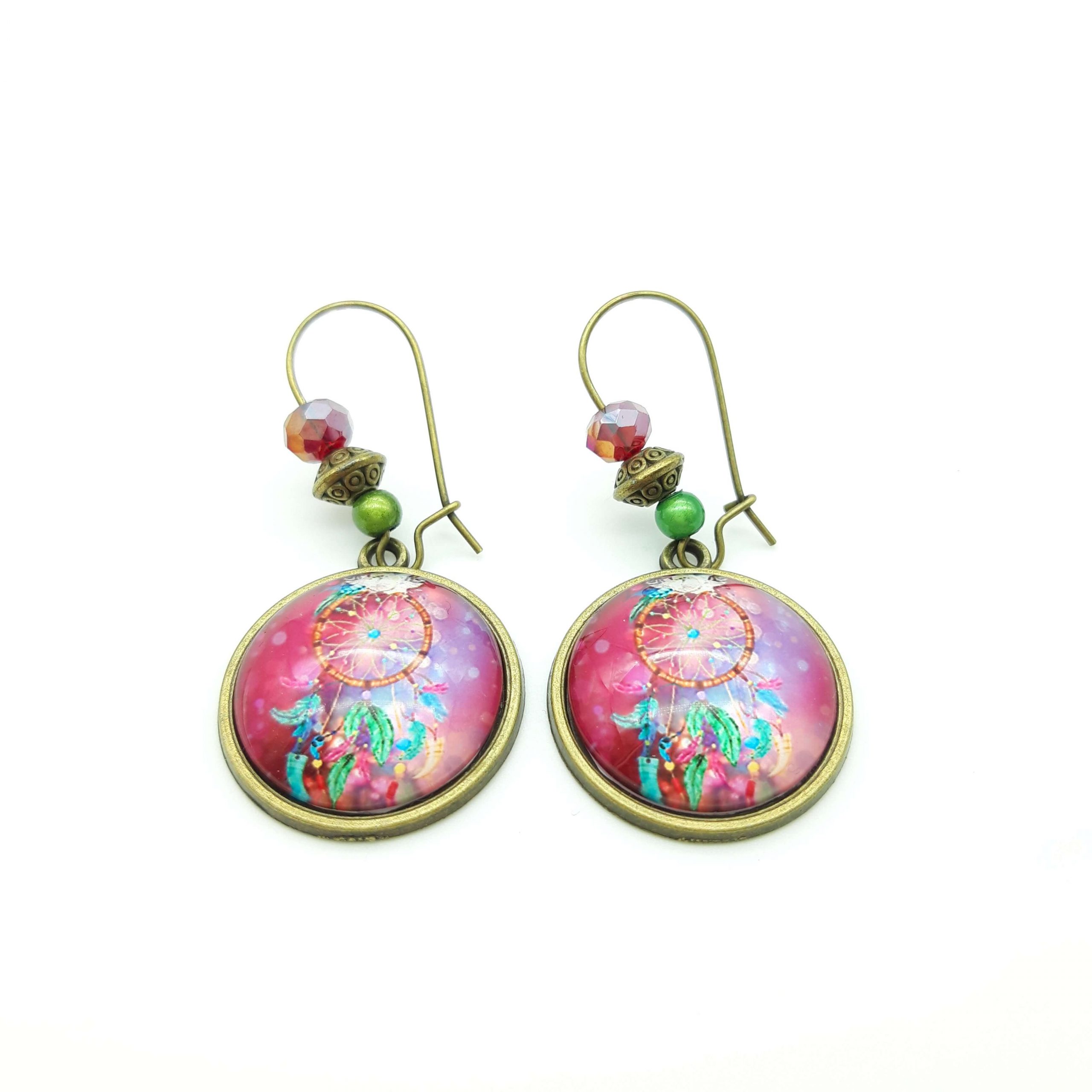Boucles Oreilles Attrape Reves Fuschia Face Boucles Oreilles Attrape Reves Fuschia Face