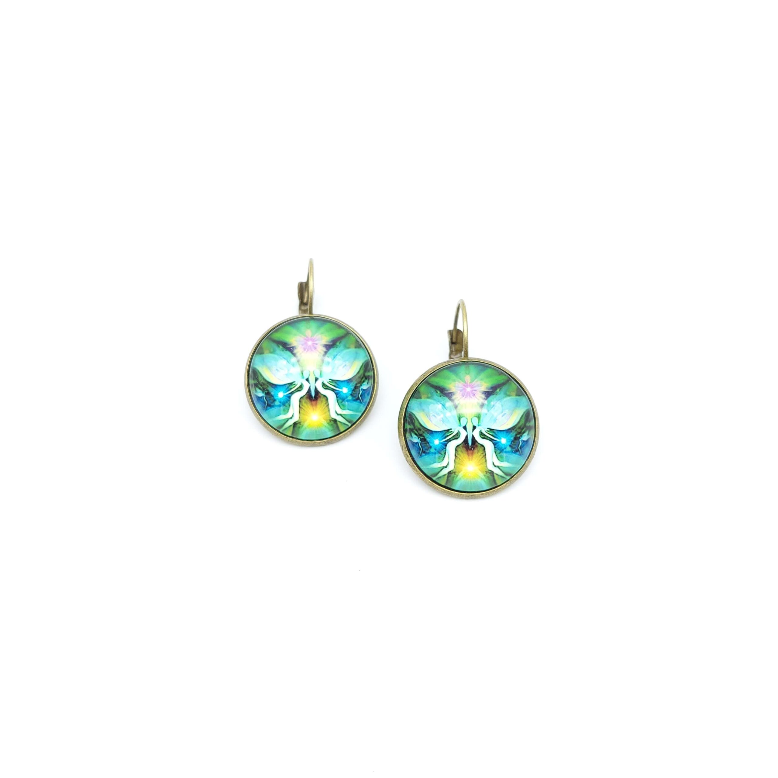 Boucles Oreilles Dormeuses Bronze Cabochons De Verre Feerie Verte1 Boucles Oreilles Dormeuses Bronze Cabochons De Verre Feerie Verte1