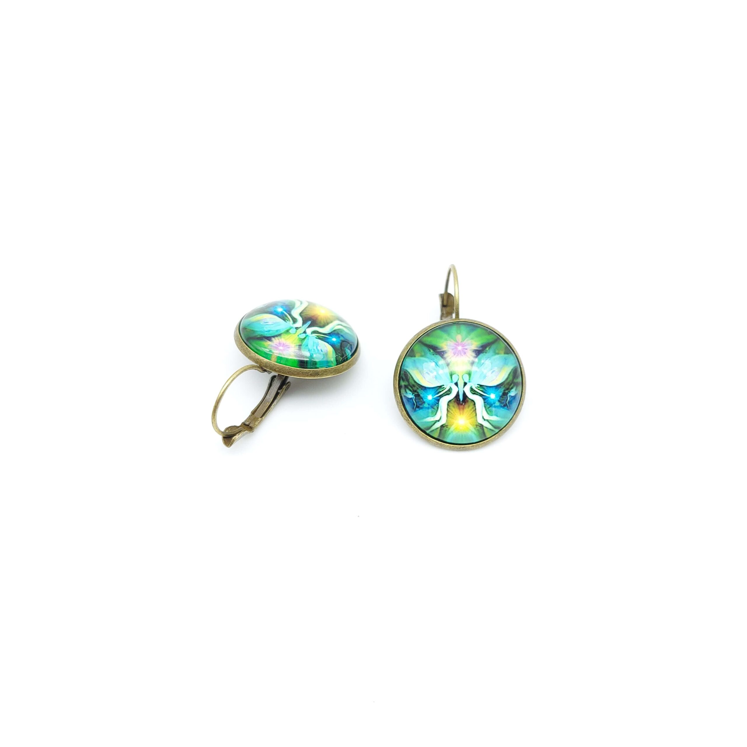 Boucles Oreilles Dormeuses Bronze Cabochons De Verre Feerie Verte2 Boucles Oreilles Dormeuses Bronze Cabochons De Verre Feerie Verte2