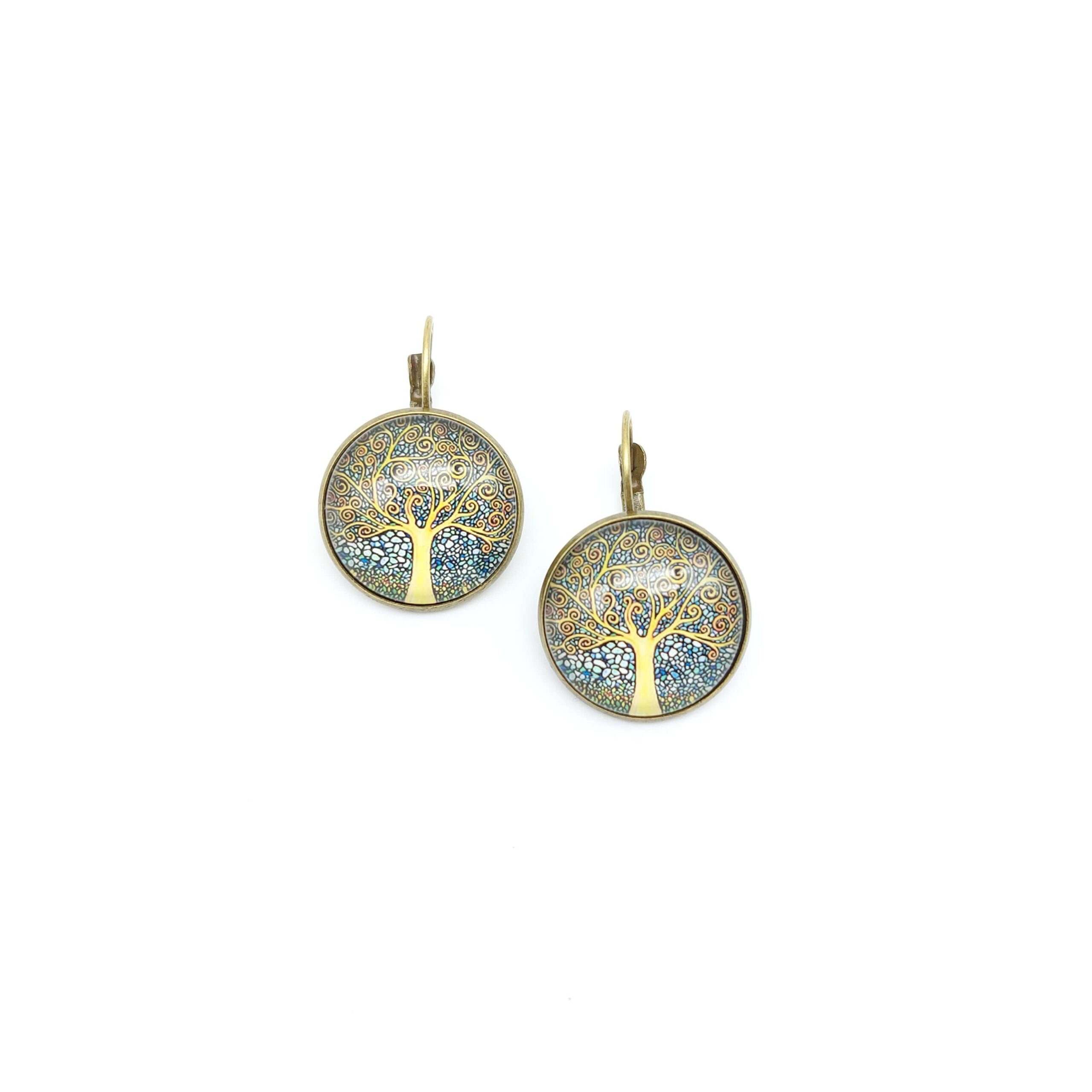 Boucles Oreilles Dormeuses Bronze Cabochons De Verrre Arbre De Vie Et Mosaique1 Boucles Oreilles Dormeuses Bronze Cabochons De Verrre Arbre De Vie Et Mosaique1