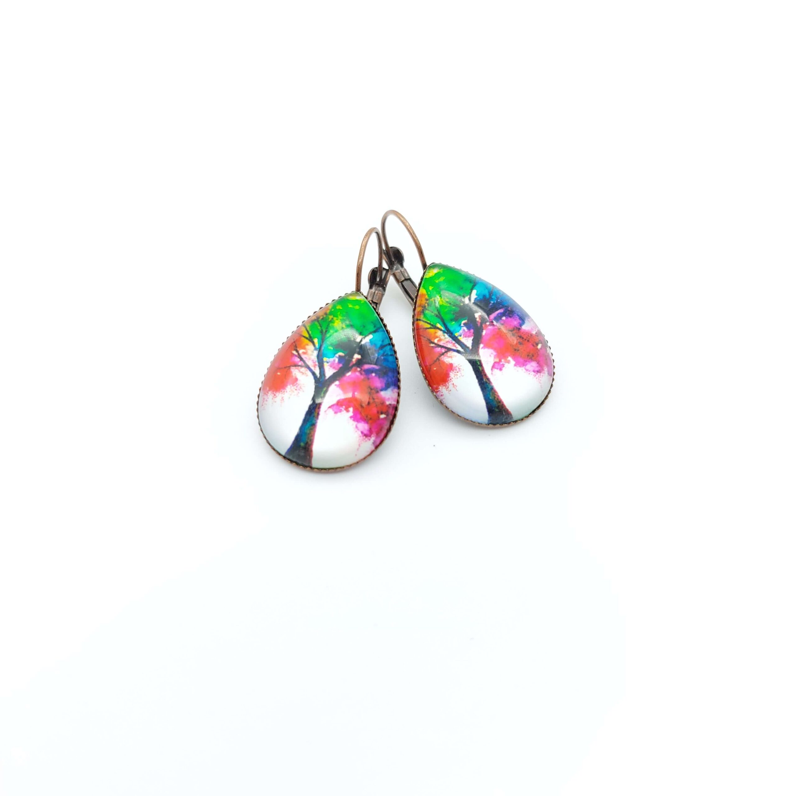 Boucles Oreilles Dormeuses Goutte Bronze Cabochon Verre Arbre De Vie Palette De Couleurs Boucles Oreilles Dormeuses Goutte Bronze Cabochon Verre Arbre De Vie Palette De Couleurs