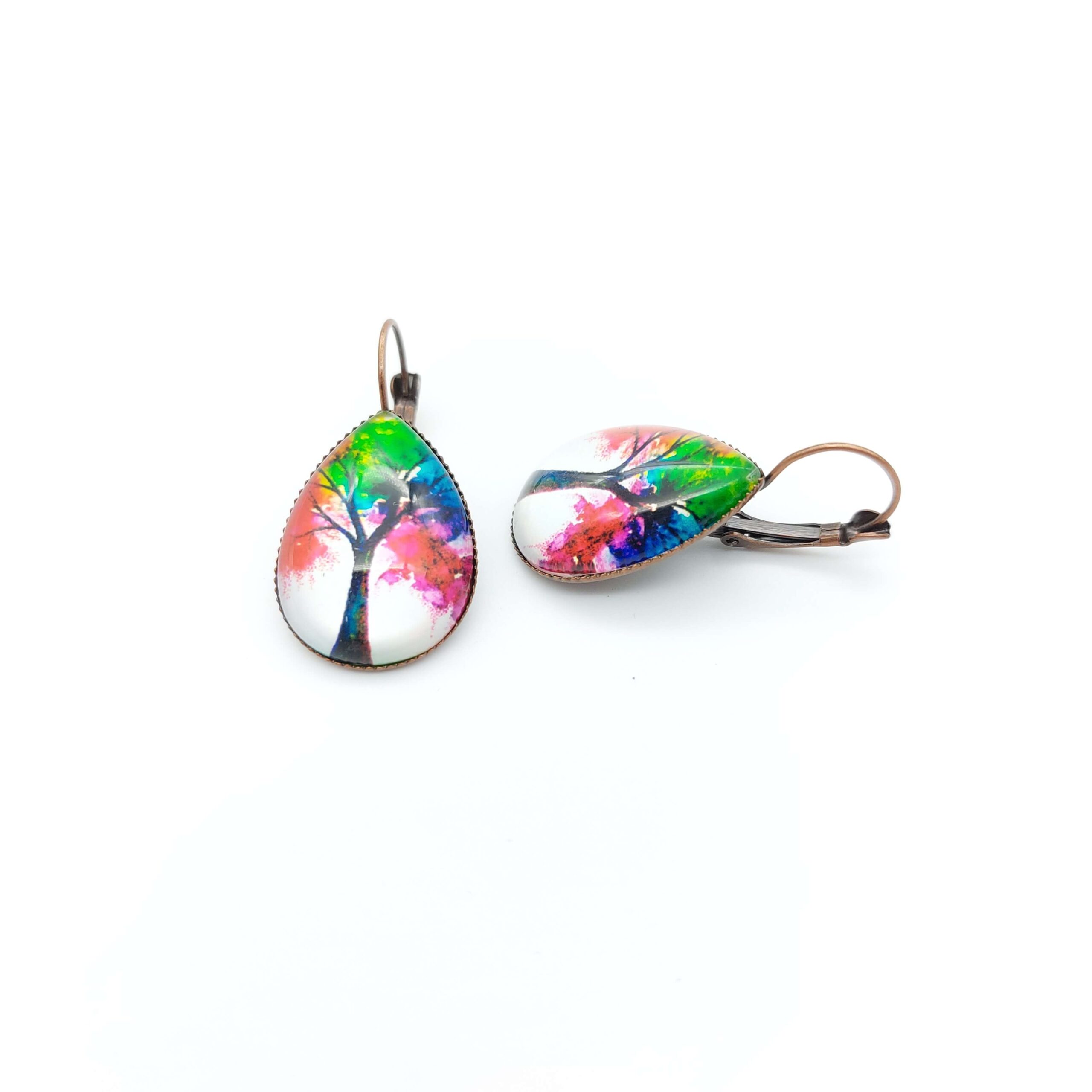Boucles Oreilles Dormeuses Goutte Bronze Cabochon Verre Arbre De Vie Palette De Couleurs2 Boucles Oreilles Dormeuses Goutte Bronze Cabochon Verre Arbre De Vie Palette De Couleurs2