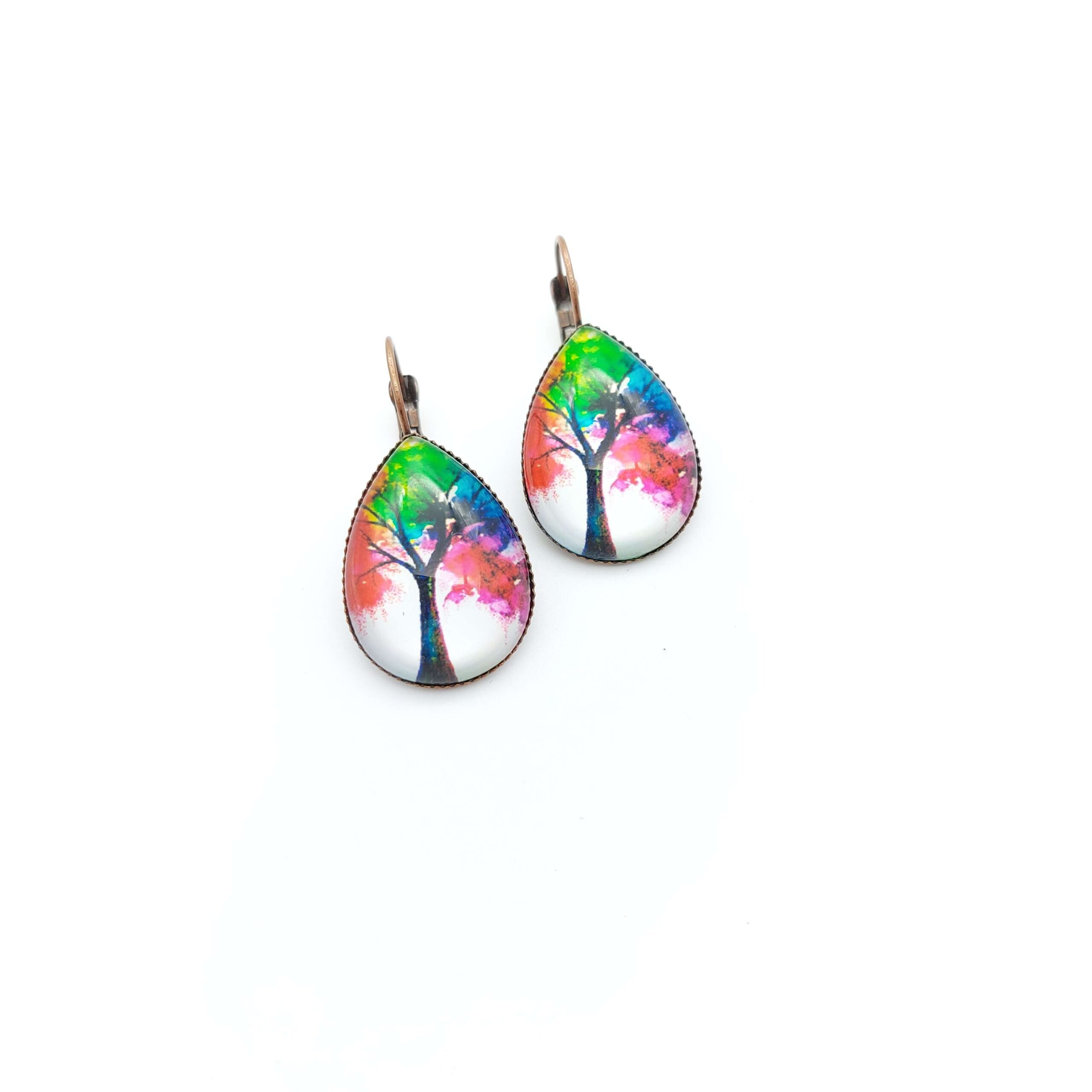 Boucles Oreilles Dormeuses Goutte Bronze Cabochon Verre Arbre De Vie Palette De Couleurs3 Boucles Oreilles Dormeuses Goutte Bronze Cabochon Verre Arbre De Vie Palette De Couleurs3