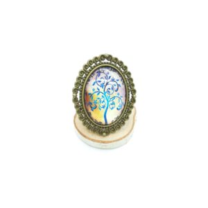 Bague Reglable Arbre De Vie Tons Bleutés Dorés