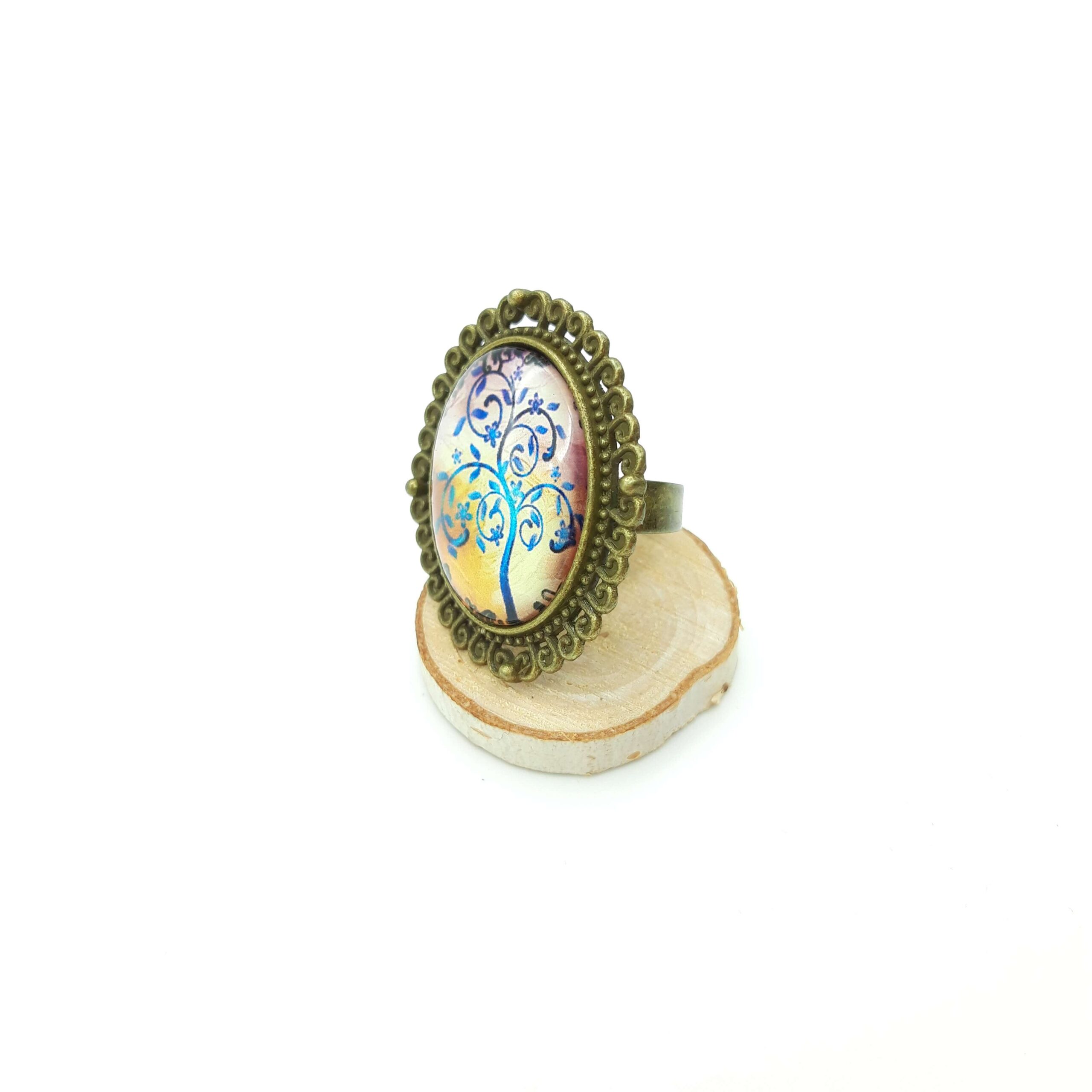 Bague Reglable Arbre De Vie Tons Bleutés Dorés2 Bague Reglable Arbre De Vie Tons Bleutés Dorés2