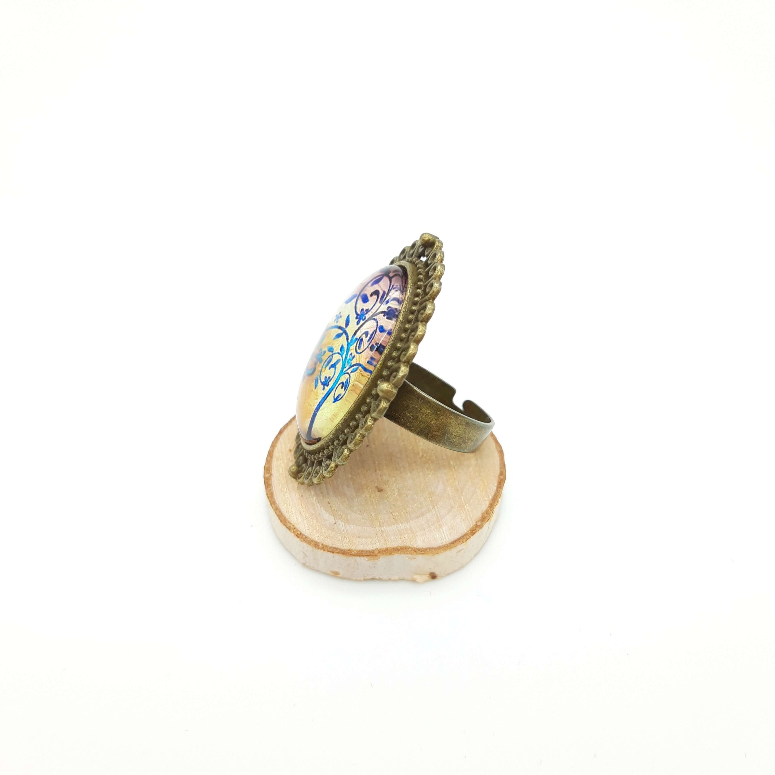 Bague Reglable Arbre De Vie Tons Bleutés Dorés3 Bague Reglable Arbre De Vie Tons Bleutés Dorés3