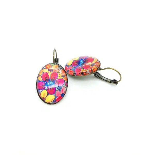 Boucles Oreilles Dormeuses Ovales Fleurs Estivales
