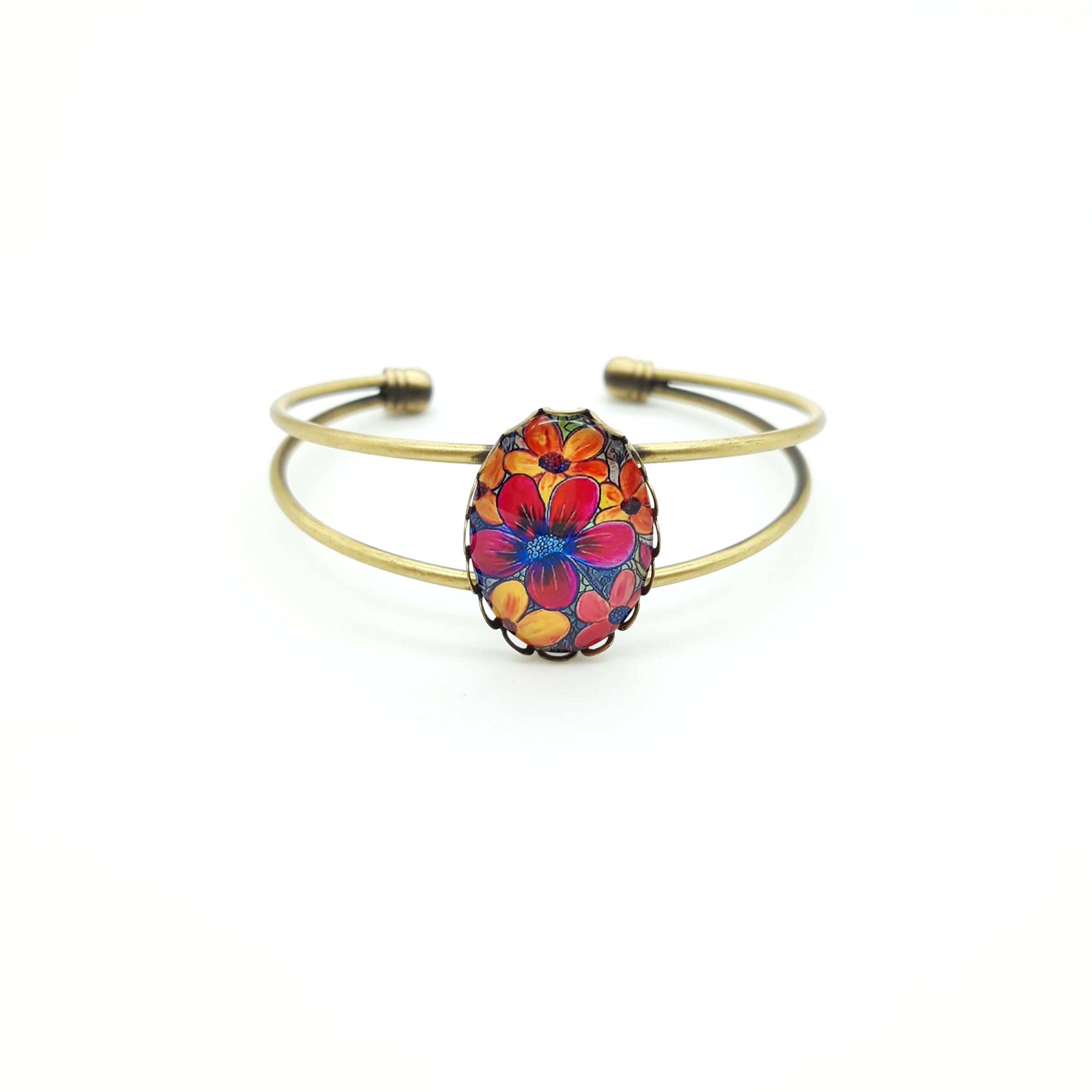 Bracelet Manchette Ovale Ajustable Fleurs Estivales Bracelet Manchette Ovale Ajustable Fleurs Estivales