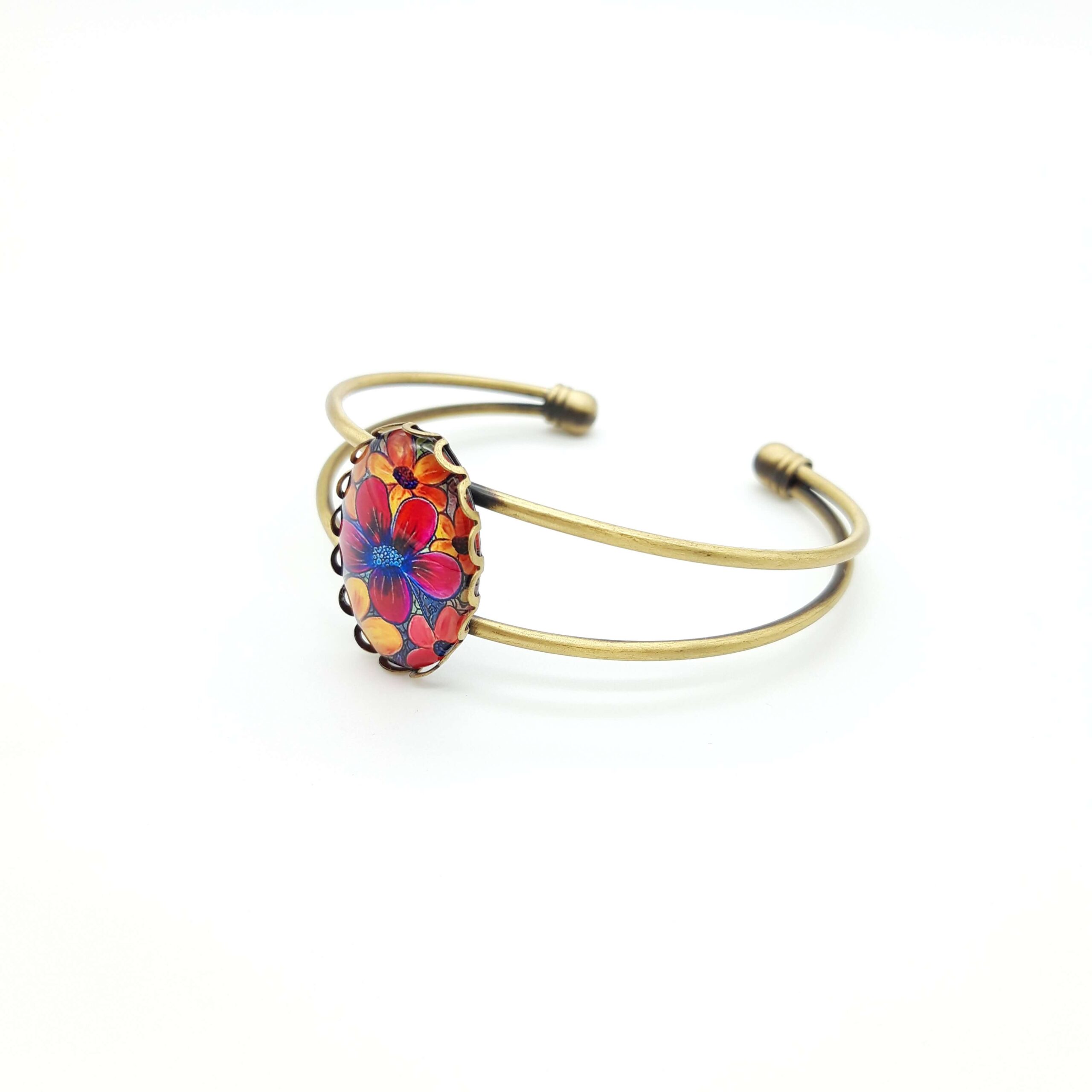 Bracelet Manchette Ovale Ajustable Fleurs Estivales2 Bracelet Manchette Ovale Ajustable Fleurs Estivales2