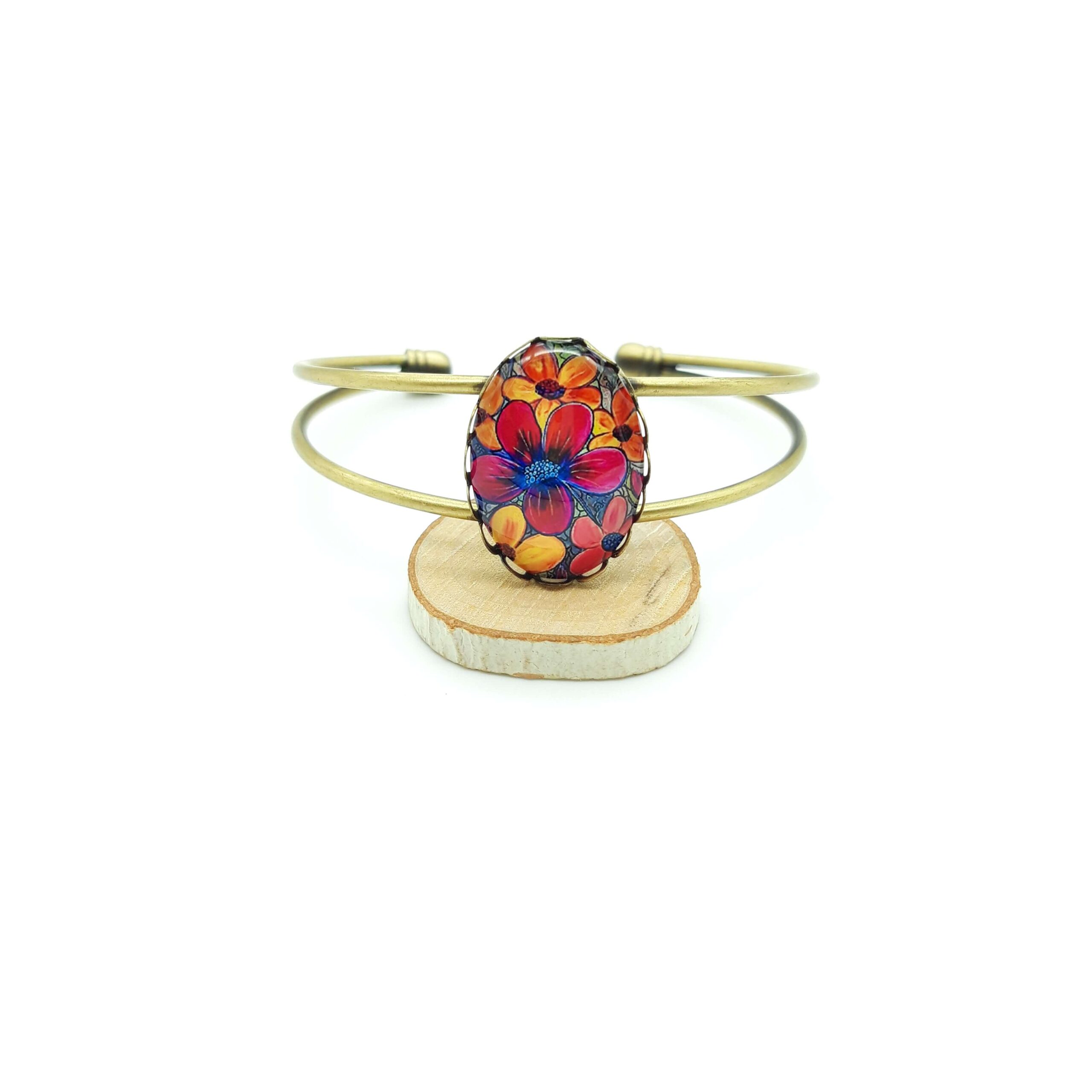 Bracelet Manchette Ovale Ajustable Fleurs Estivales3 Bracelet Manchette Ovale Ajustable Fleurs Estivales3