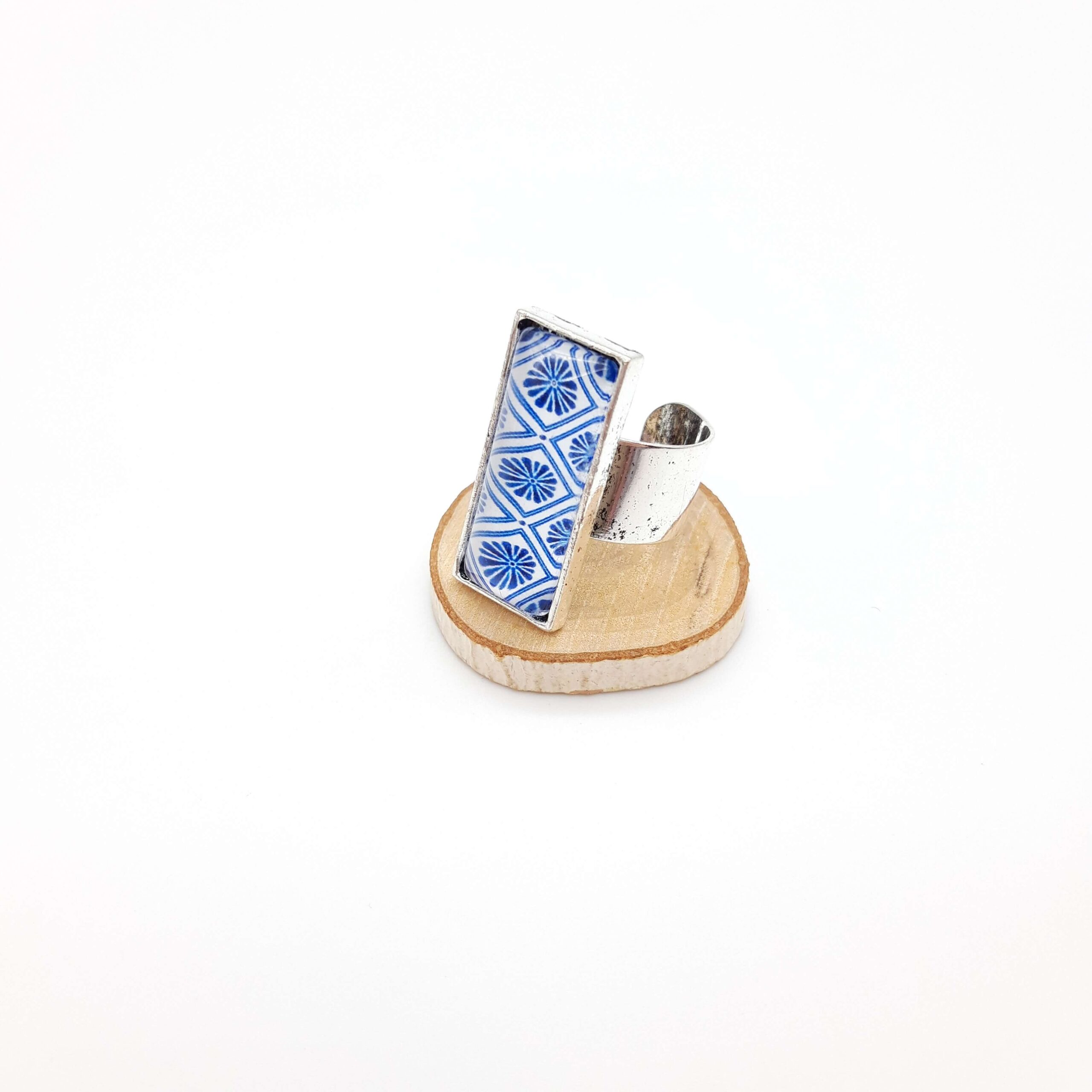 Bague Femme Reglable Fantaisie Cabochon Rectangulaire Faience Florale2 Bague Femme Reglable Fantaisie Cabochon Rectangulaire Faience Florale2