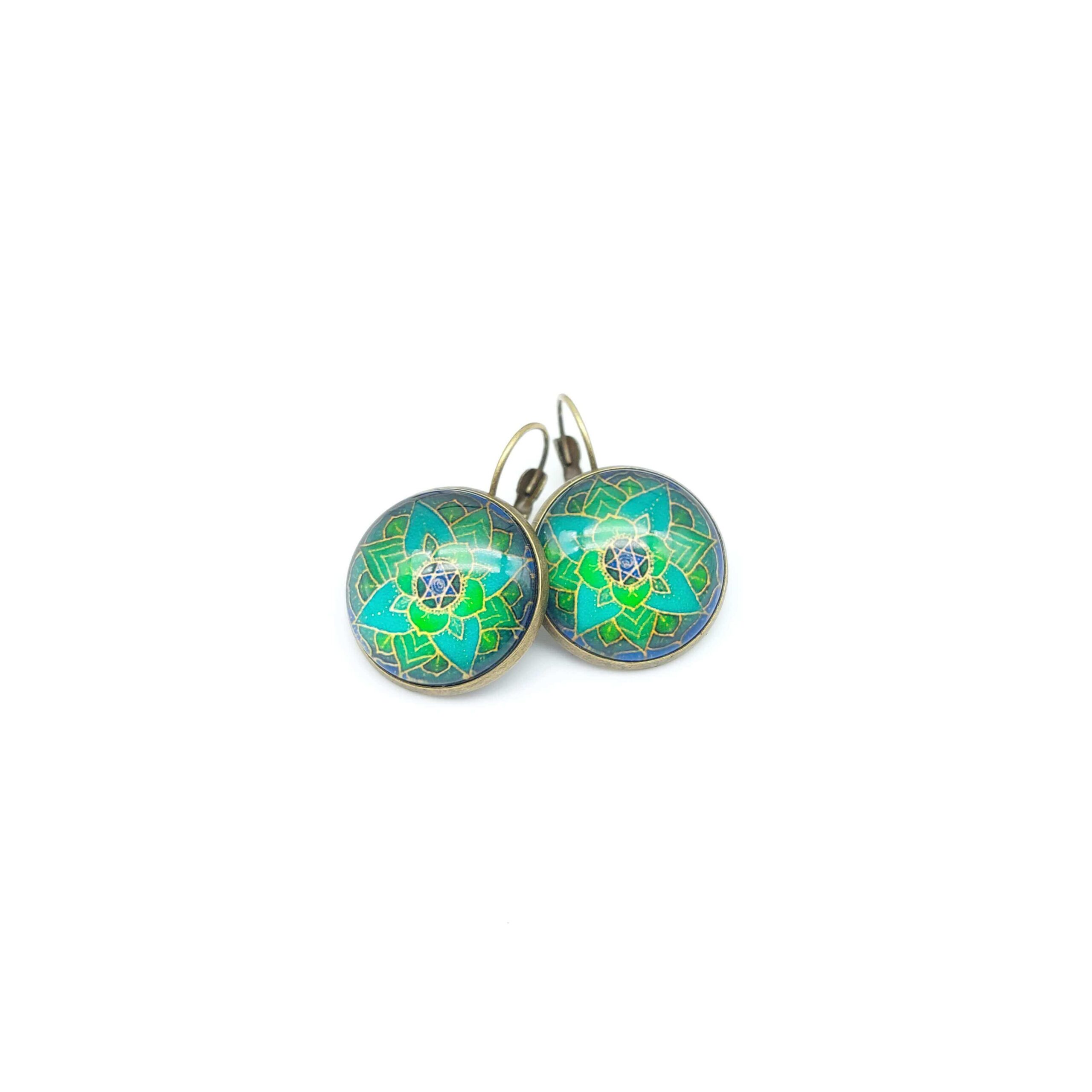 Boucles Oreilles Dormeuses Rondes Cabochons De Verre Bronze Fantaisie Mandala Etoile Boucles Oreilles Dormeuses Rondes Cabochons De Verre Bronze Fantaisie Mandala Etoile