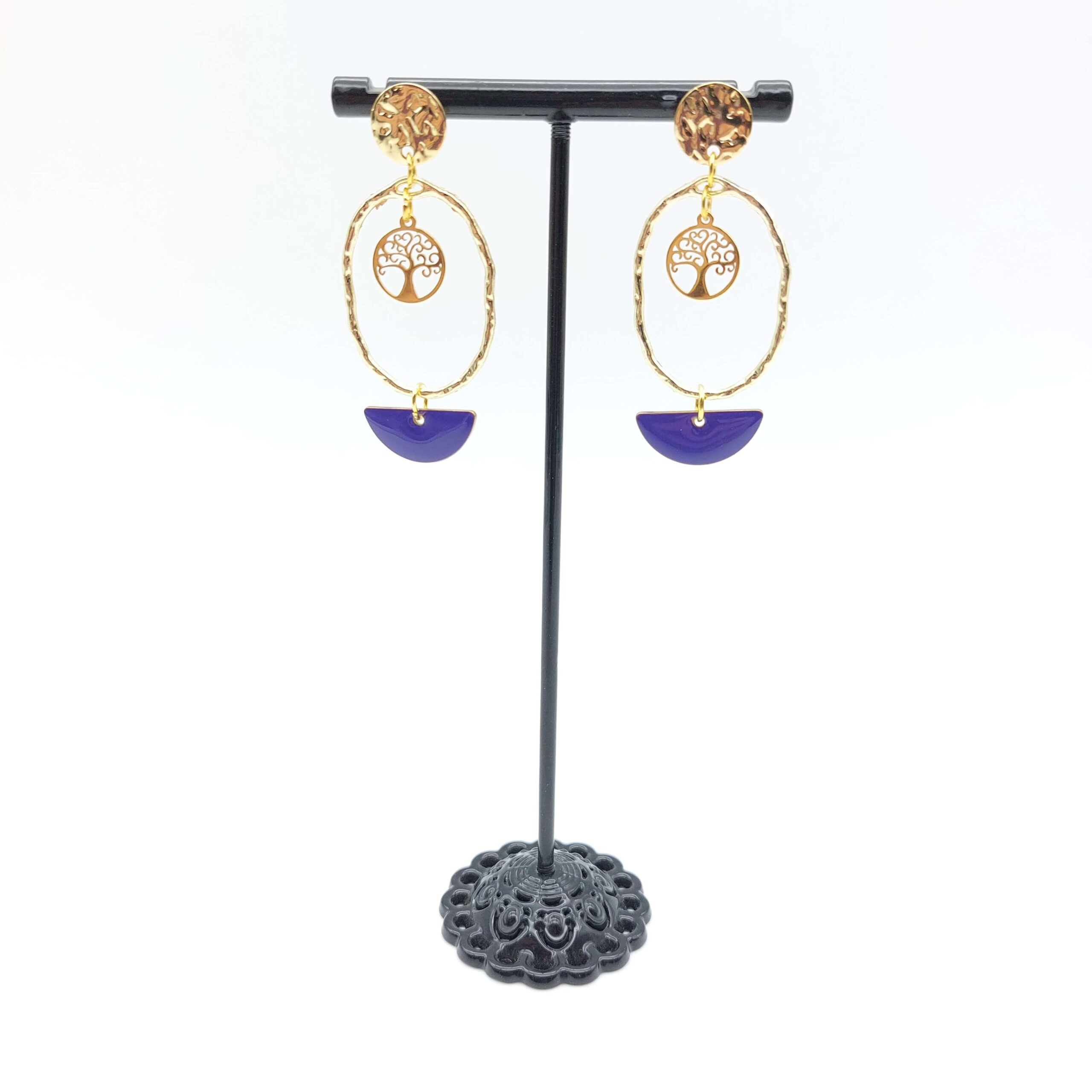 Boucles Oreilles Clous Pendantes Breloques Dorees Acier Inoxydable Arbre De Vie Demi Cercle Violet Boucles Oreilles Clous Pendantes Breloques Dorees Acier Inoxydable Arbre De Vie Demi Cercle Violet