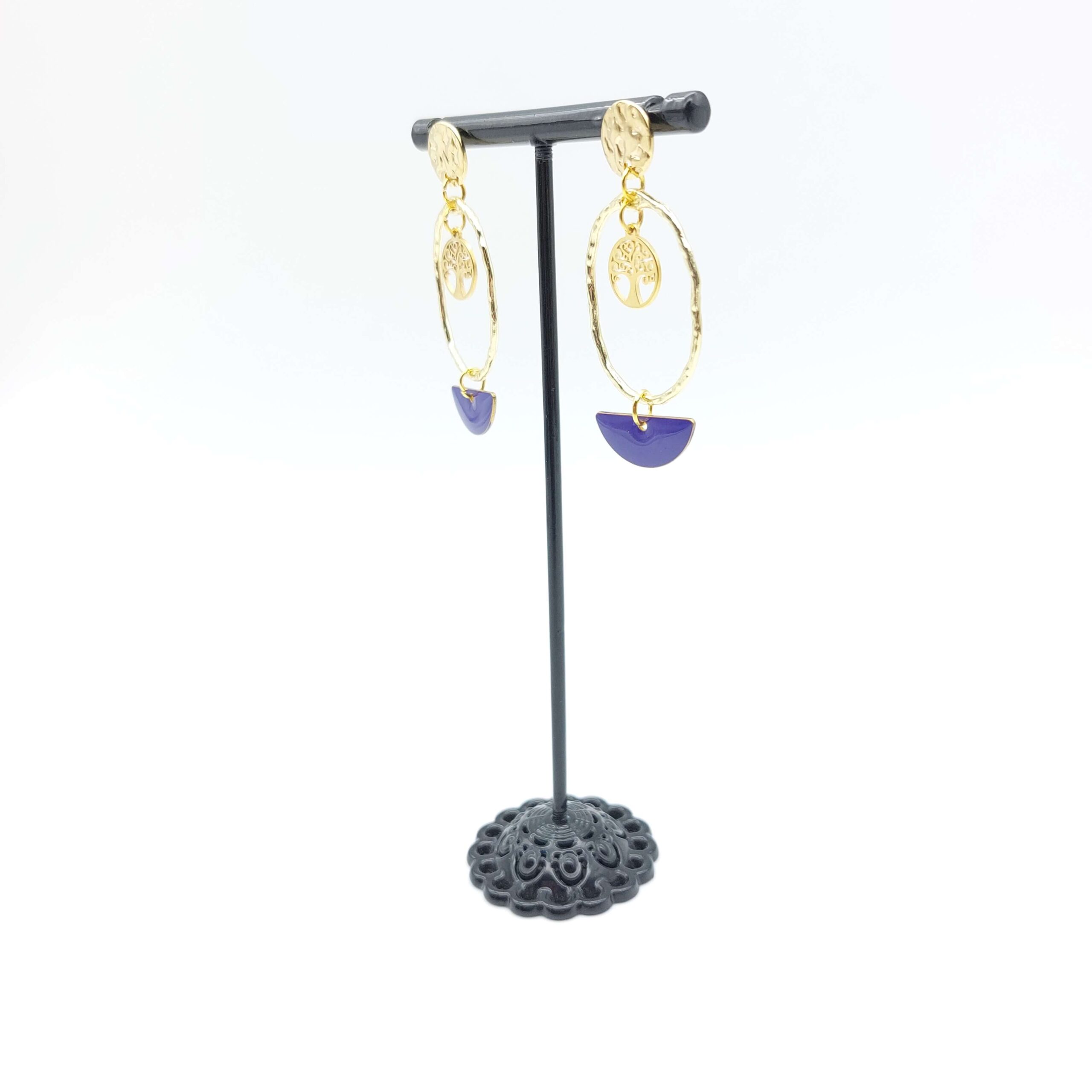 Boucles Oreilles Clous Pendantes Breloques Dorees Acier Inoxydable Arbre De Vie Demi Cercle Violet1 Boucles Oreilles Clous Pendantes Breloques Dorees Acier Inoxydable Arbre De Vie Demi Cercle Violet1