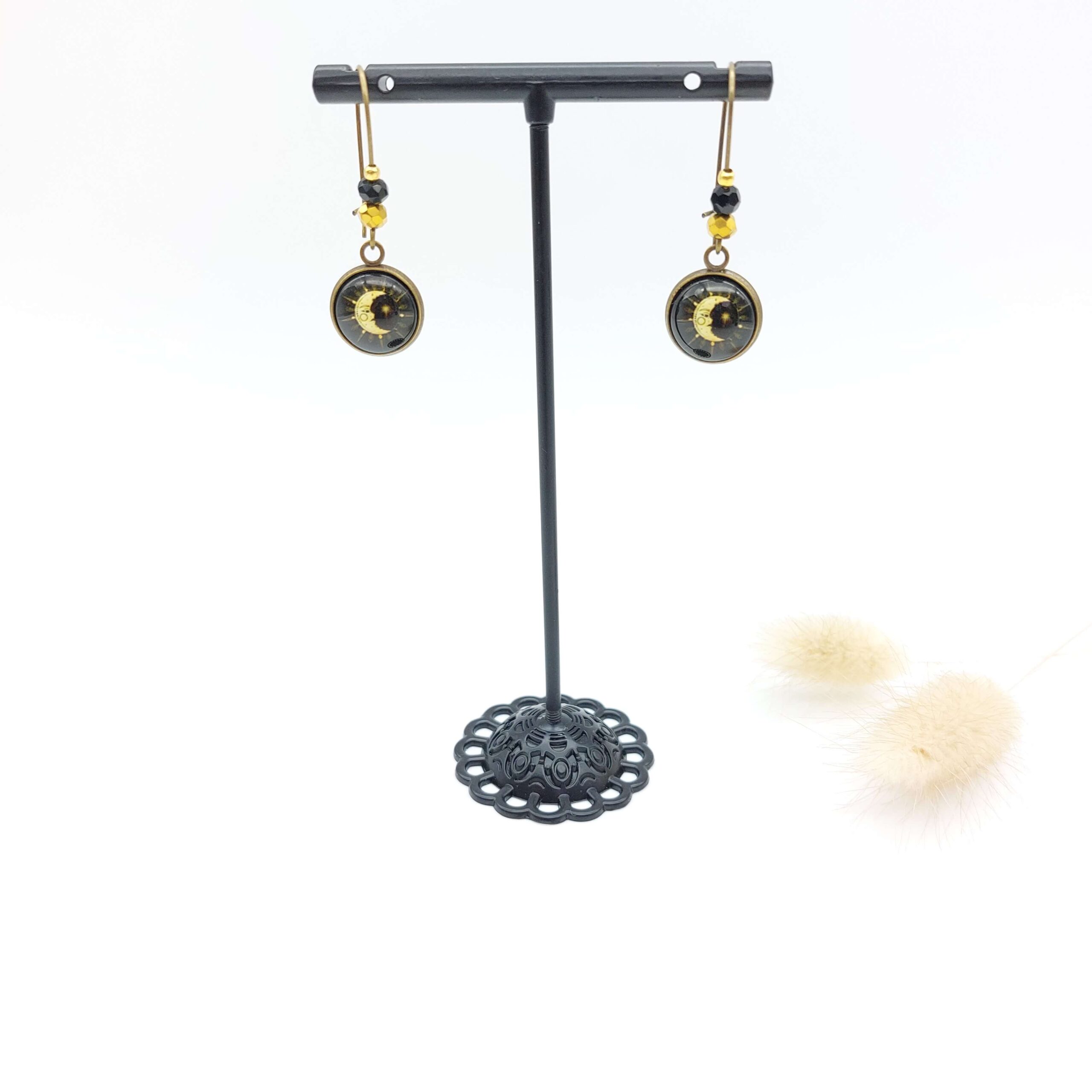 Boucles Oreilles Pendantes Perles Cabochons Bronze Lune Etoilee1 Boucles Oreilles Pendantes Perles Cabochons Bronze Lune Etoilee1