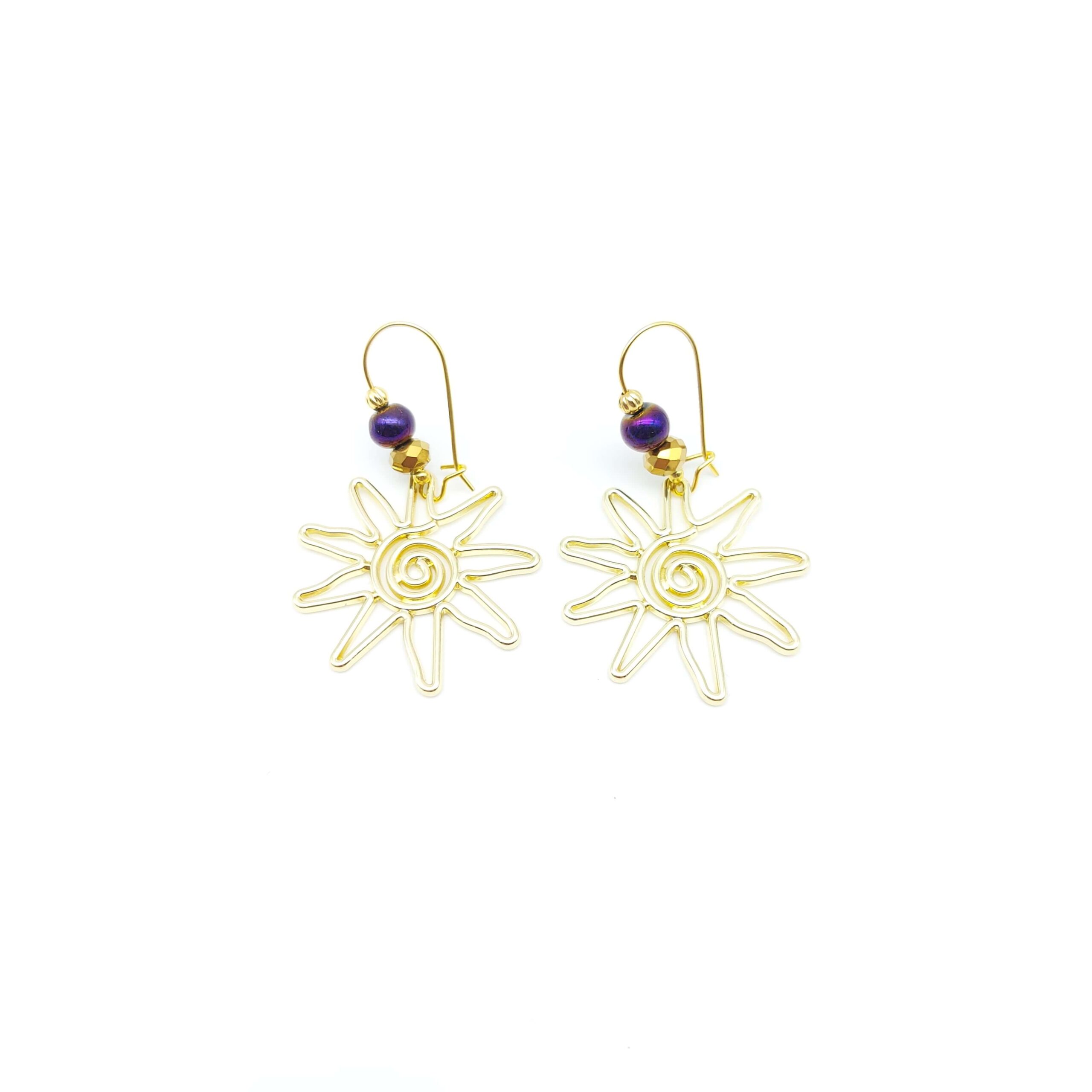Boucles Oreilles Breloques Dorees Acier Inoxydable Pendantes Perles Fleur Soleil Boucles Oreilles Breloques Dorees Acier Inoxydable Pendantes Perles Fleur Soleil