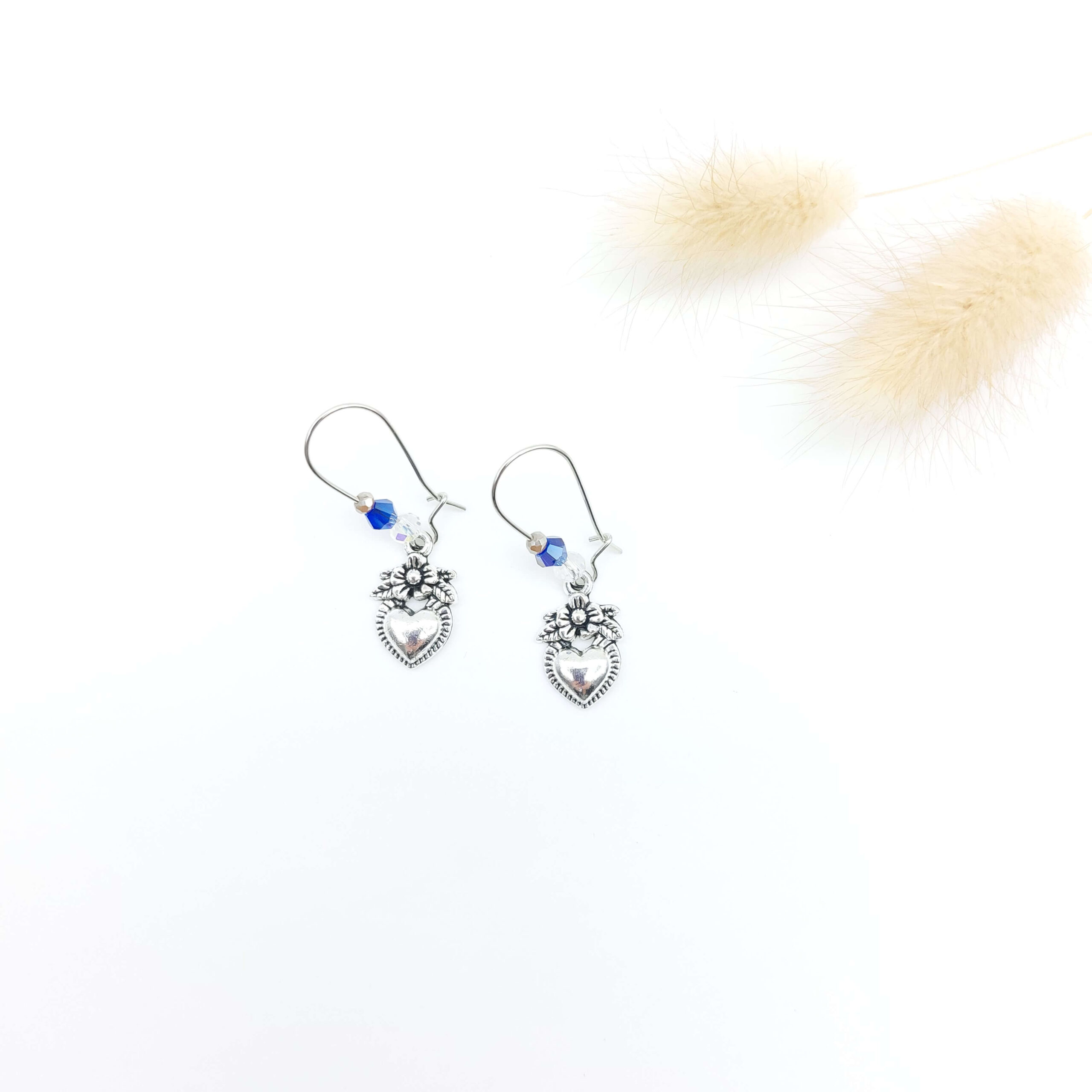 Boucles Oreilles Breloques Pendantes Perlees Acier Inoxydable Coeur Couronne Florale Boucles Oreilles Breloques Pendantes Perlees Acier Inoxydable Coeur Couronne Florale