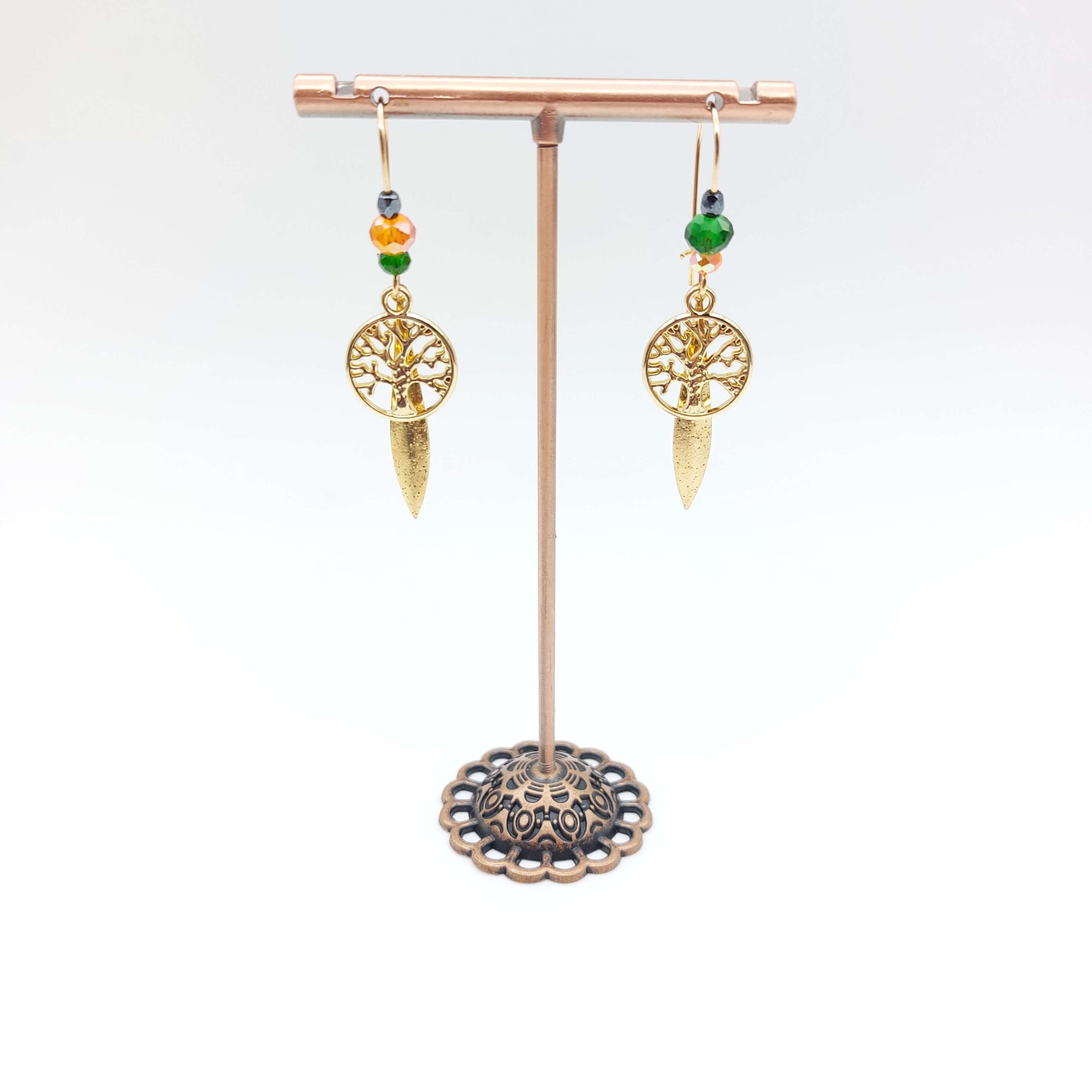 Boucles Oreilles Breloques Pendantes Perles Arbre De Vie Dore Boucles Oreilles Breloques Pendantes Perles Arbre De Vie Dore