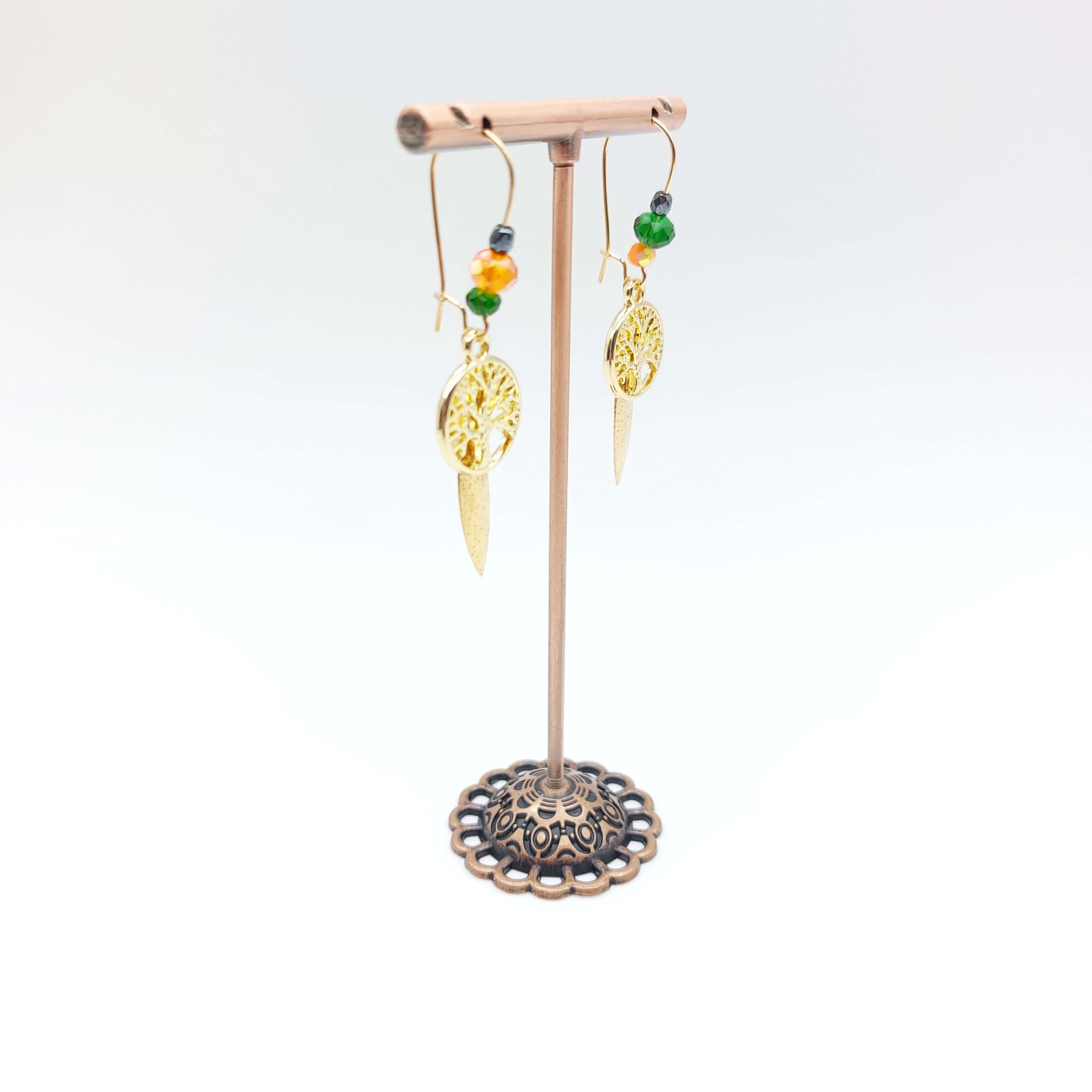 Boucles Oreilles Breloques Pendantes Perles Arbre De Vie Dore1 Boucles Oreilles Breloques Pendantes Perles Arbre De Vie Dore1