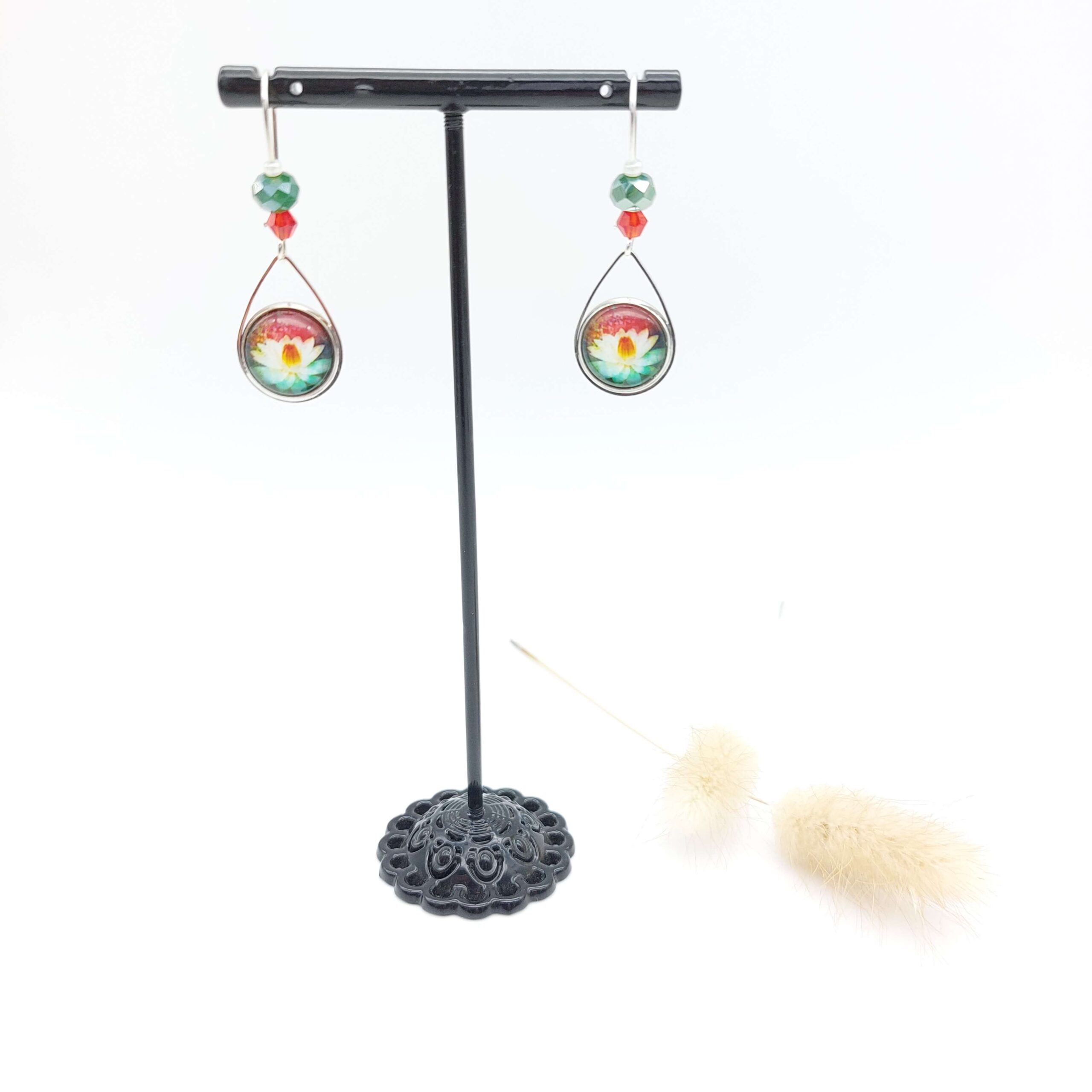 Boucles Oreilles Pendantes Perles Cabochons Acier Inox Fleur De Lotus1 Boucles Oreilles Pendantes Perles Cabochons Acier Inox Fleur De Lotus1