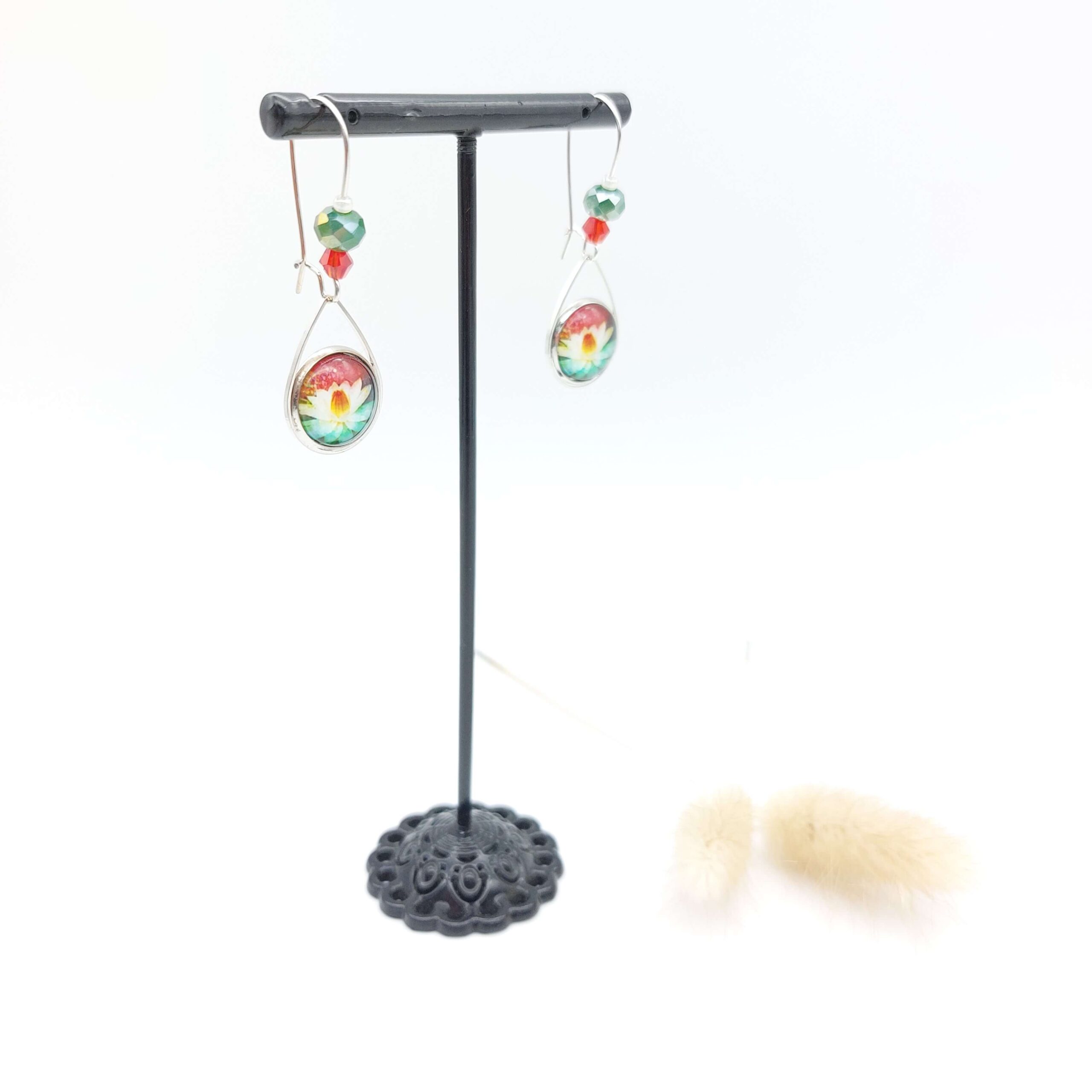 Boucles Oreilles Pendantes Perles Cabochons Acier Inox Fleur De Lotus2 Boucles Oreilles Pendantes Perles Cabochons Acier Inox Fleur De Lotus2