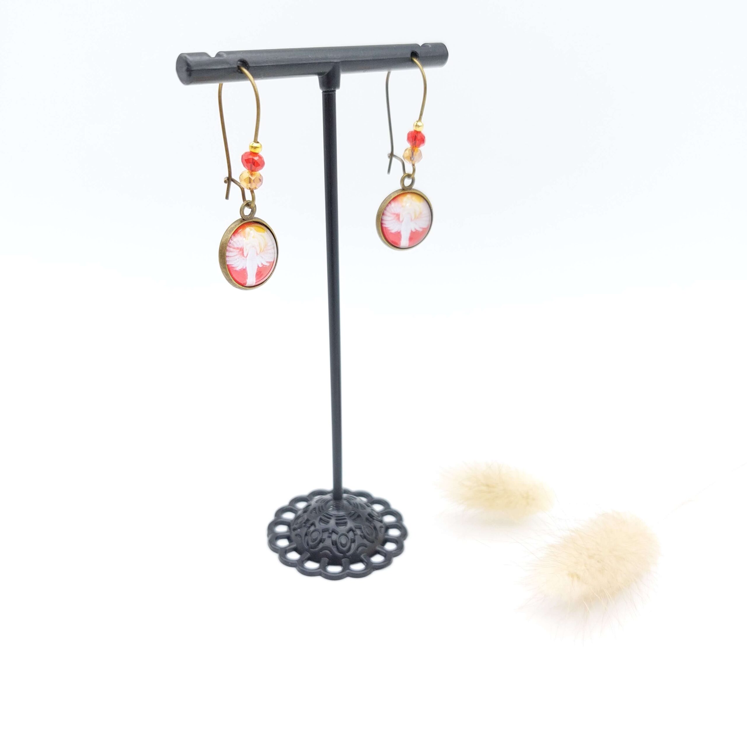 Boucles Oreilles Pendantes Perles Cabochons Bronze Ange Nacre Boucles Oreilles Pendantes Perles Cabochons Bronze Ange Nacre
