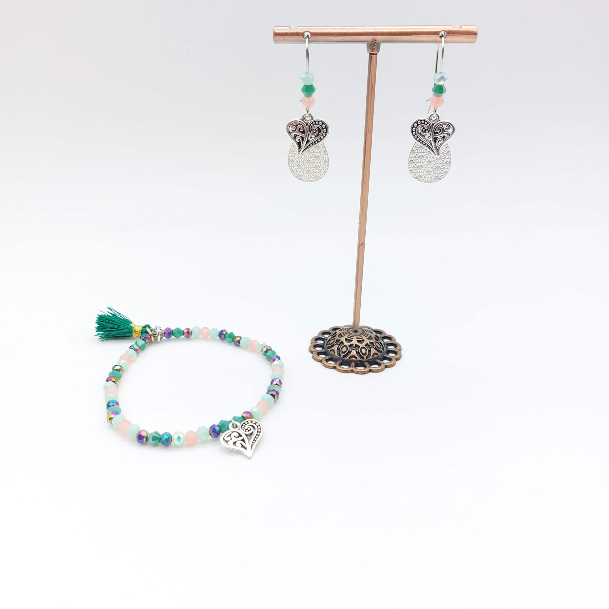 Bracelet Perles Breloque Acier Inoxydable Coeur Baroque Bracelet Perles Breloque Acier Inoxydable Coeur Baroque
