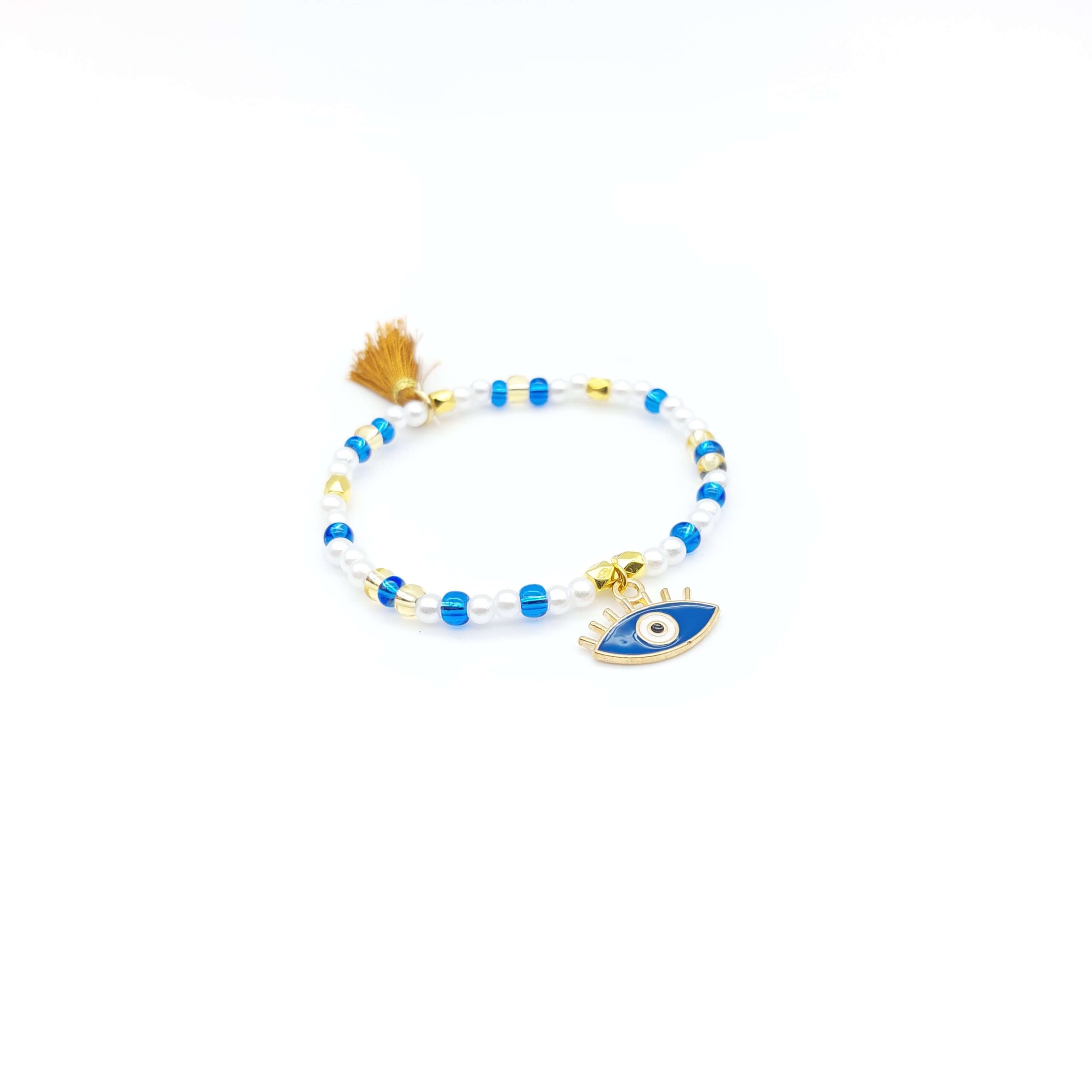 Bracelet Perles Breloque Bleue Dore Nacre Oeil Bleu Grec Bracelet Perles Breloque Bleue Dore Nacre Oeil Bleu Grec