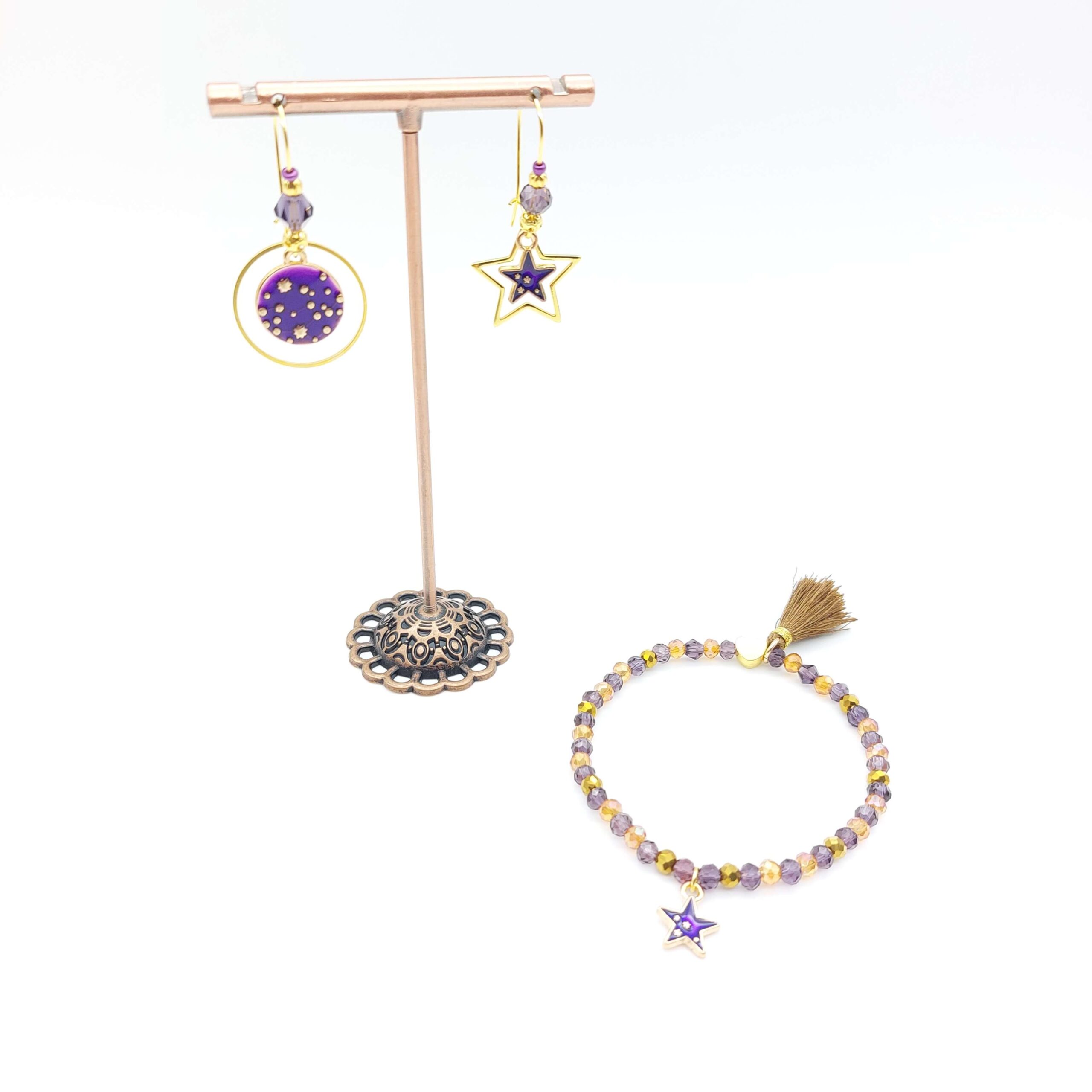 Parure Bijoux Breloques Boucles Pendantes Bracelet Perle Breloque Etoile Ciel Etoile Violet Parure Bijoux Breloques Boucles Pendantes Bracelet Perle Breloque Etoile Ciel Etoile Violet