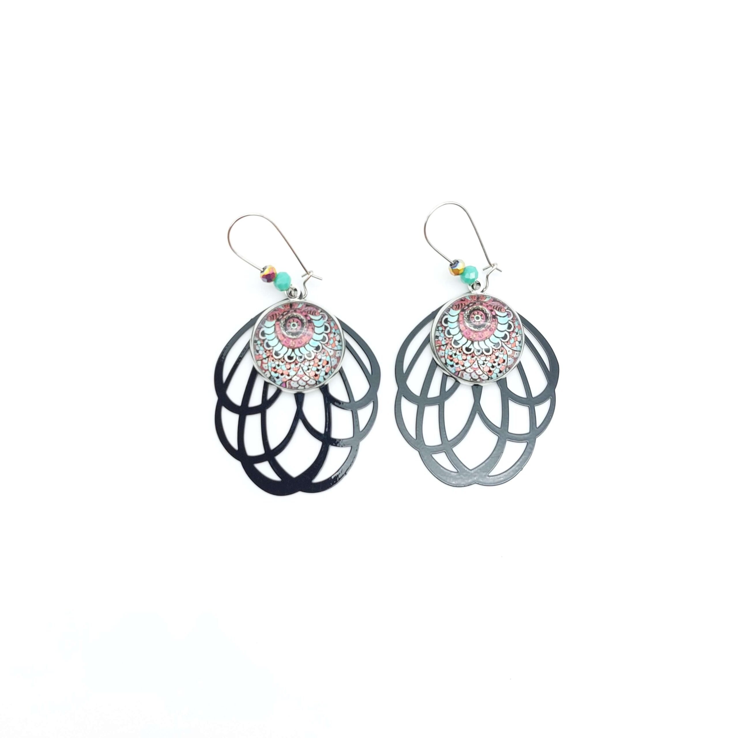 Boucles Doreilles Pendantes Perles Cabochons Breloques Eventail Floral Psyche Boucles Doreilles Pendantes Perles Cabochons Breloques Eventail Floral Psyche