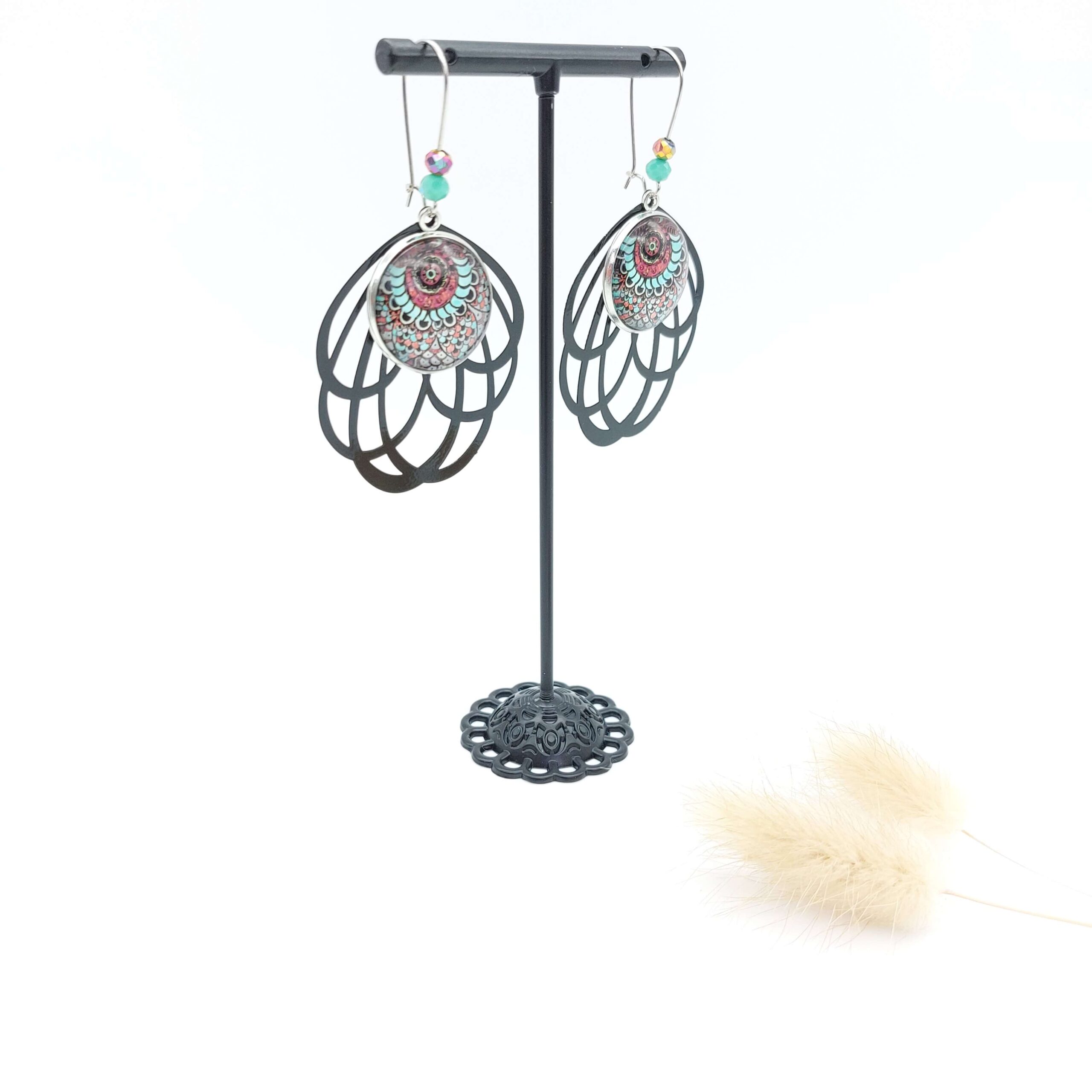 Boucles Doreilles Pendantes Perles Cabochons Breloques Eventail Floral Psyche4 Boucles Doreilles Pendantes Perles Cabochons Breloques Eventail Floral Psyche4